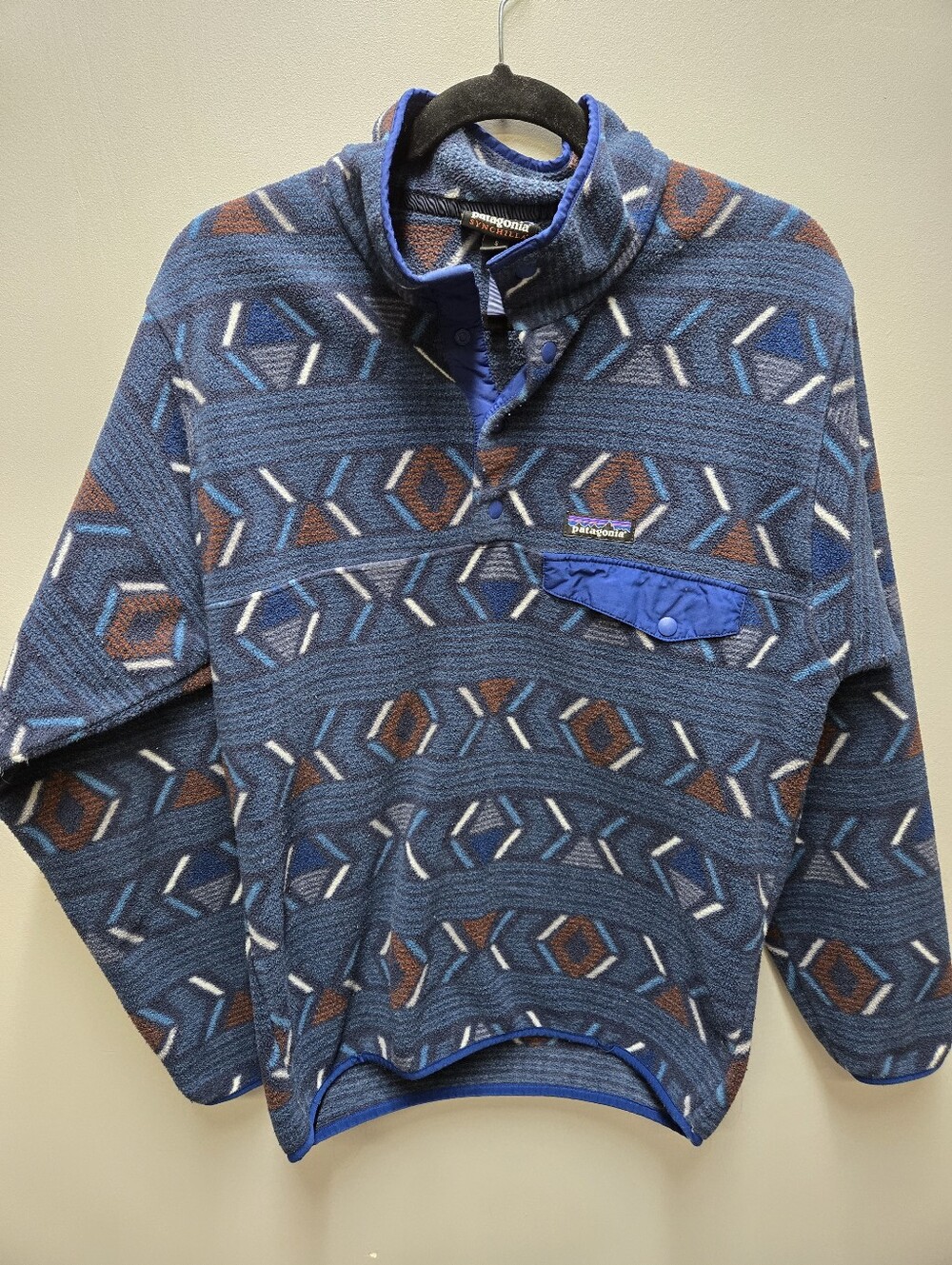 Patagonia Mens Small Synchilla Aztec Snap-T Fleece Pullover Lifecycle Glass Blue